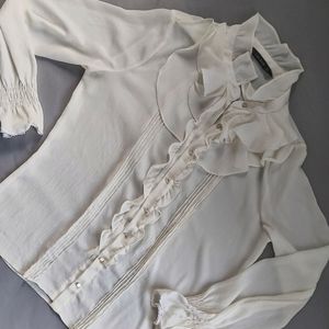 ZARA Ruffle Blouse, Large, Off white,